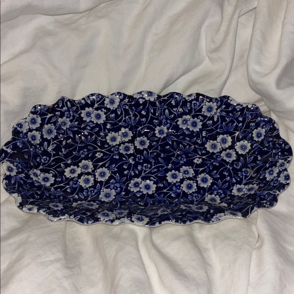 Royal Stafforshire Floral Blue and White Scalloped Dish